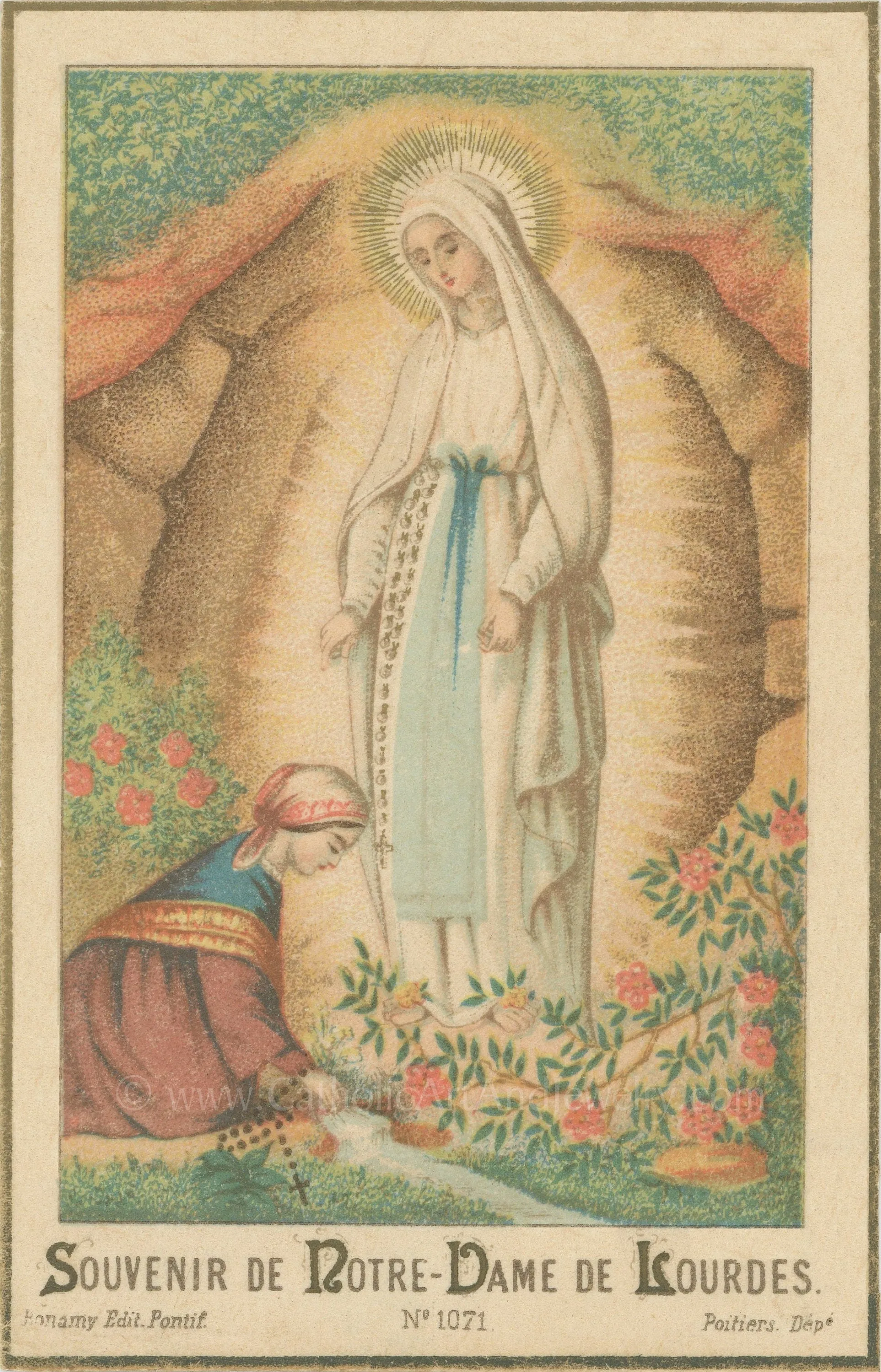 Our Lady of Lourdes – Based on Vintage Holy Card – 3 sizes – Catholic Art