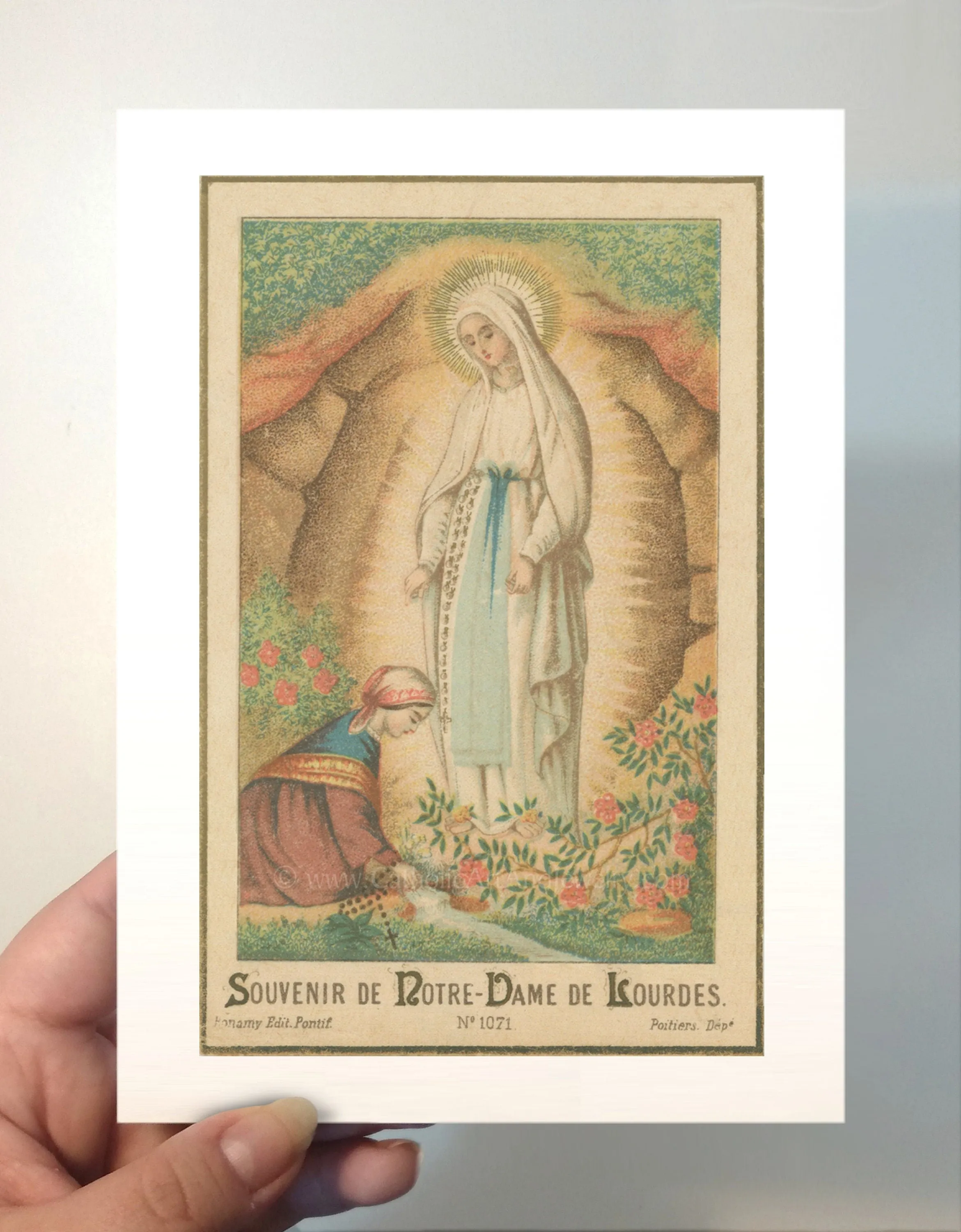 Our Lady of Lourdes – Based on Vintage Holy Card – 3 sizes – Catholic Art
