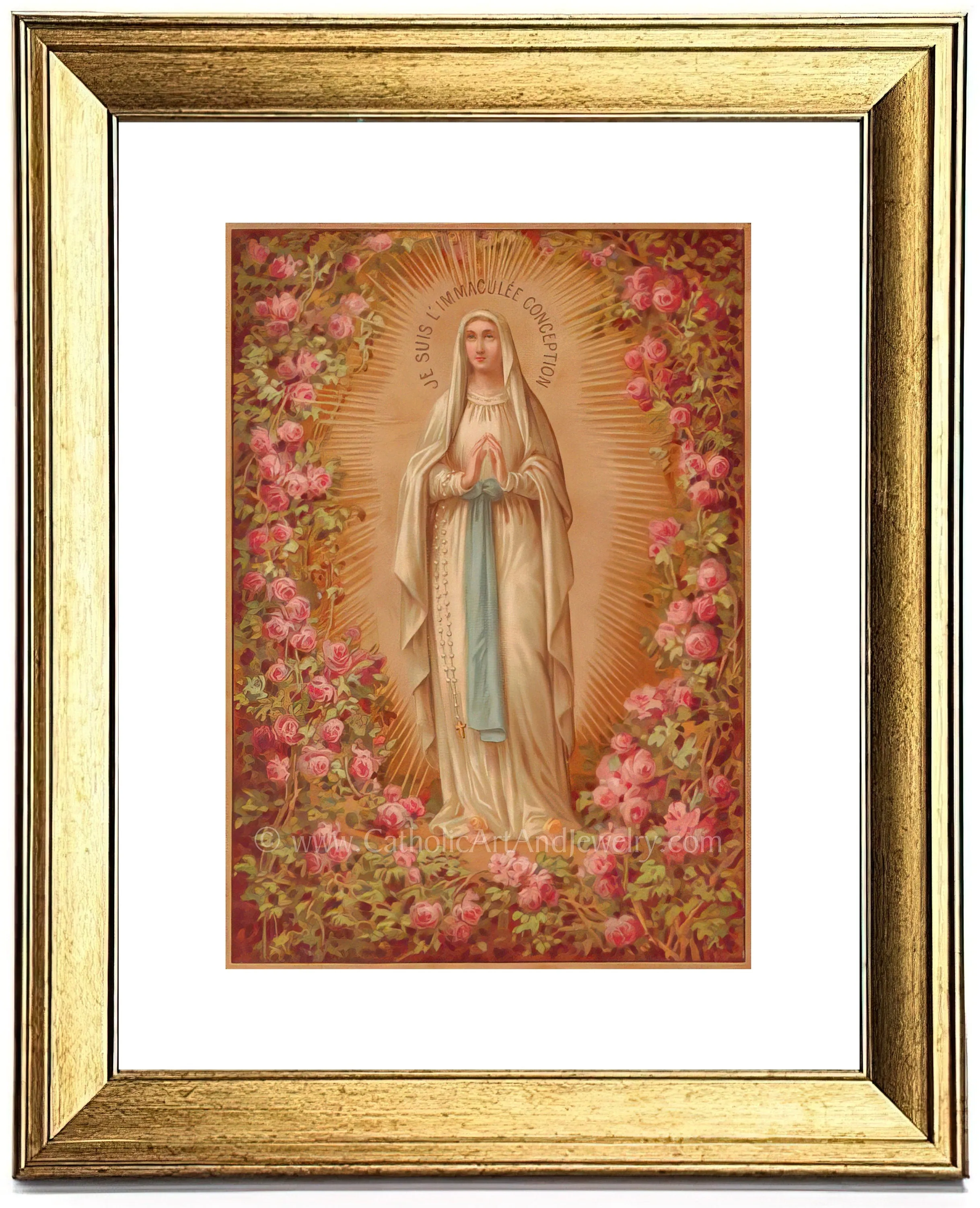 Our Lady of Lourdes Roses – based on a Vintage French Holy Card – Catholic Art Print