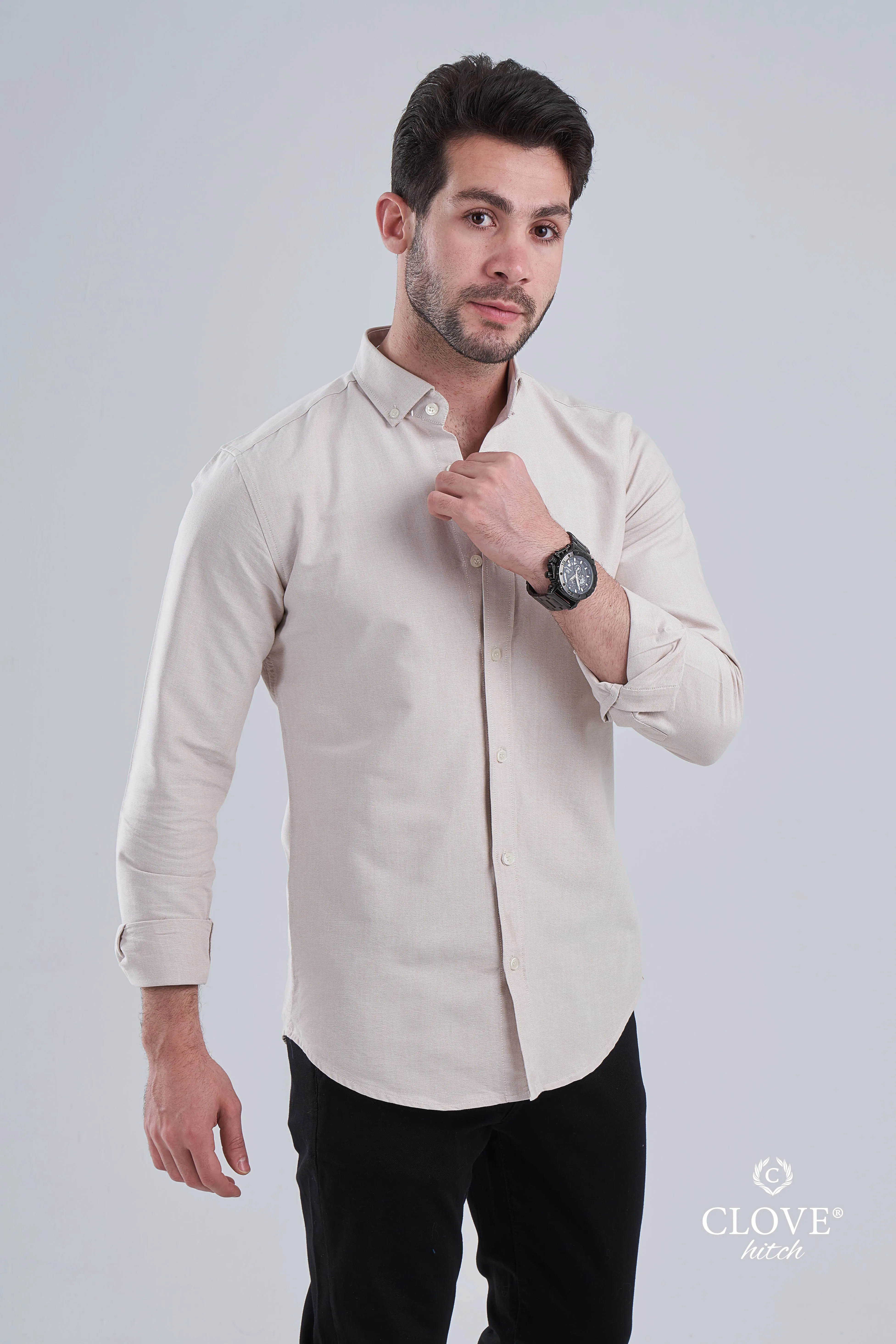 Oxford Cotton Shirt (No Pocket) - Beige