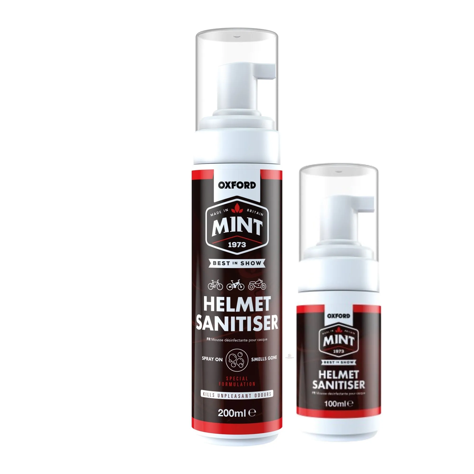 OXFORD MINT MOTORBIKE MOTORCYCLE HELMET BOOTS GLOVES FOAM SANITISER 100ML 200ML