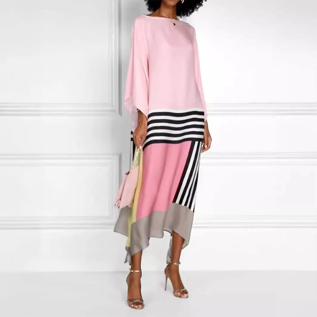 Pink, Black & White Flowing Geometric Dress