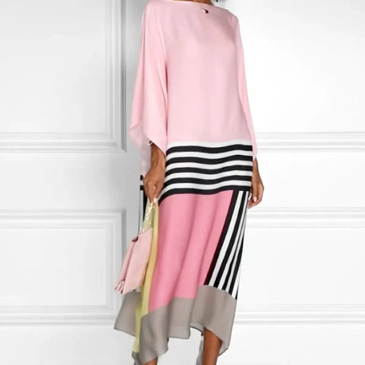 Pink, Black & White Flowing Geometric Dress