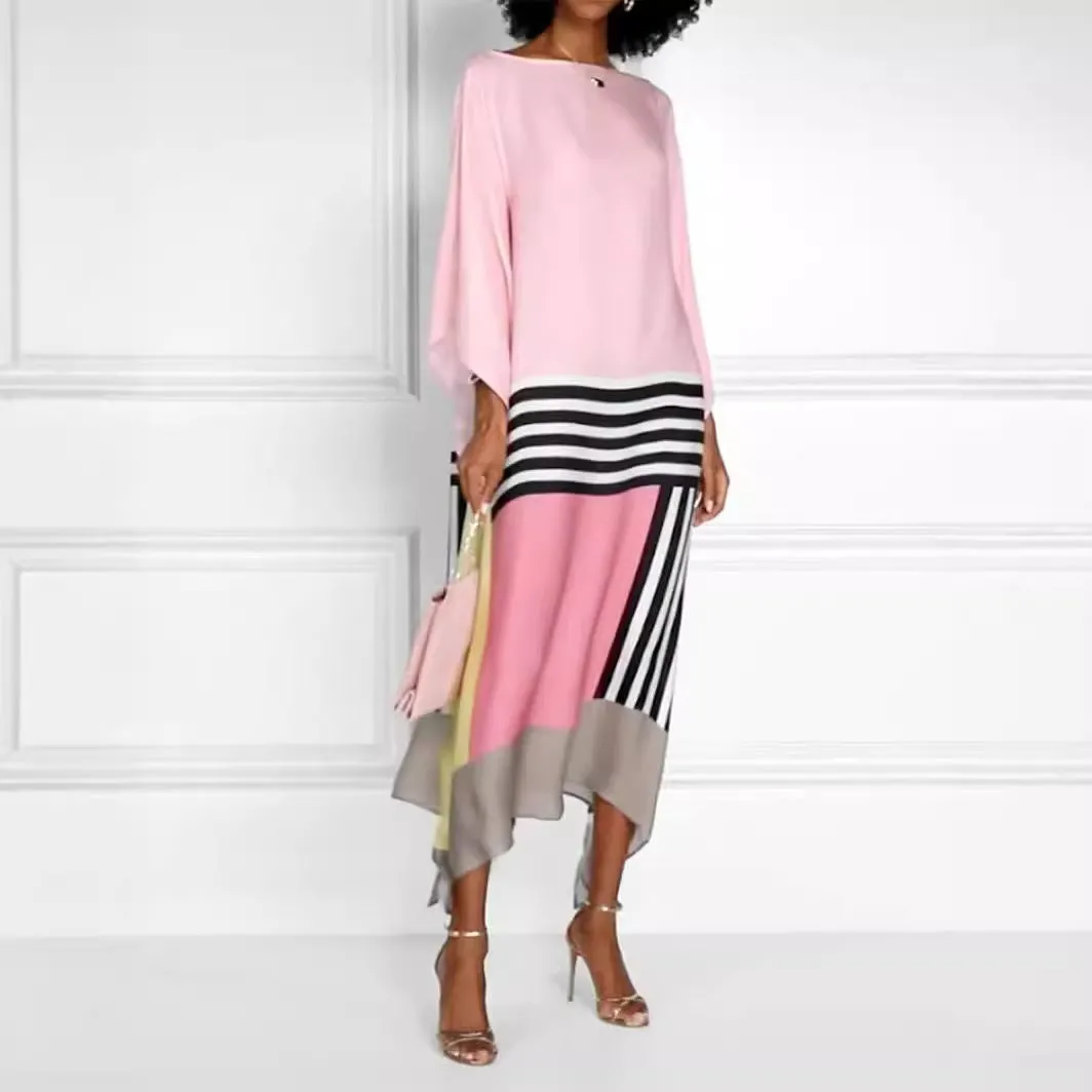 Pink, Black & White Flowing Geometric Dress
