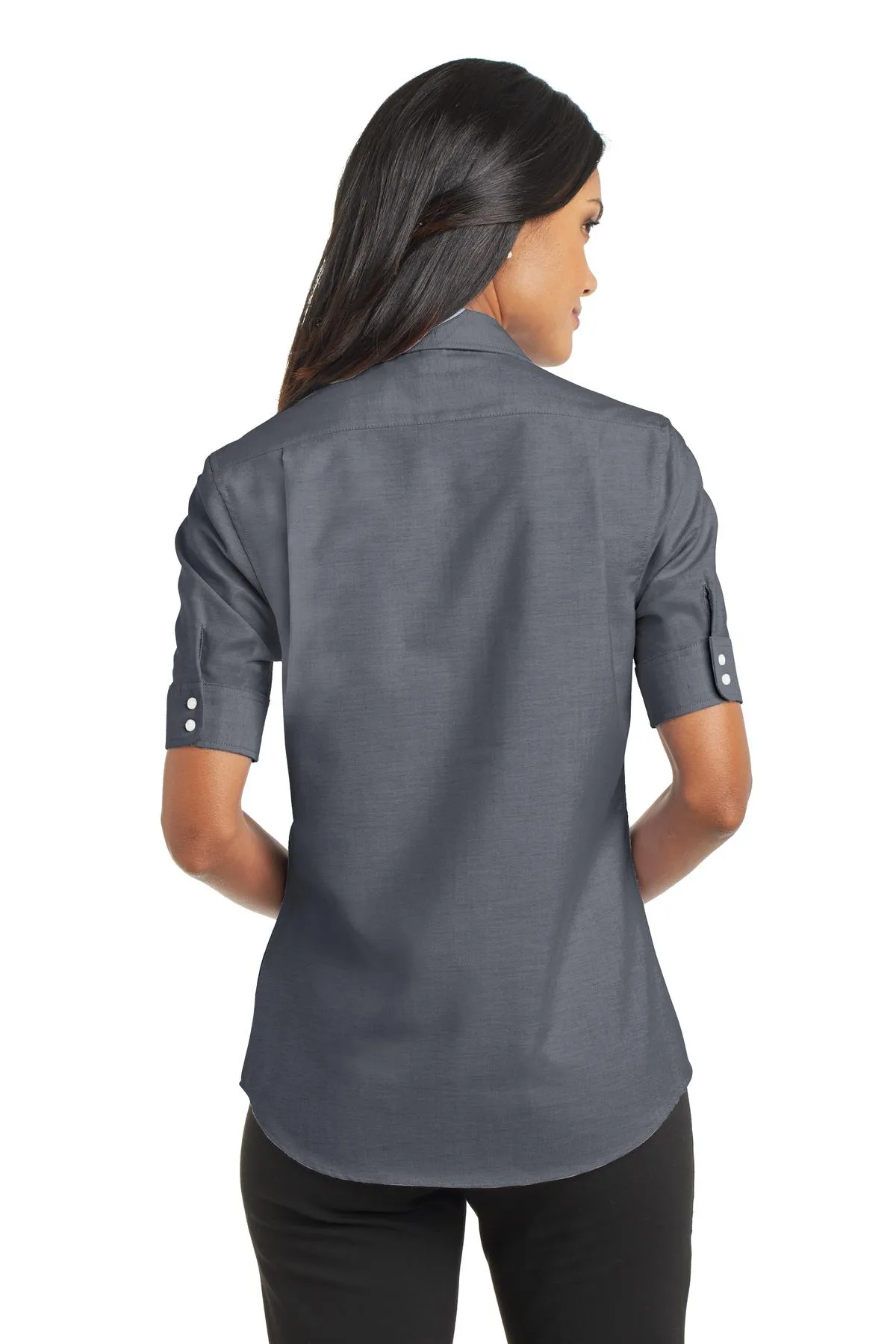 Port Authority Women's Short Sleeve SuperPro Oxford Shirt. L659 Black