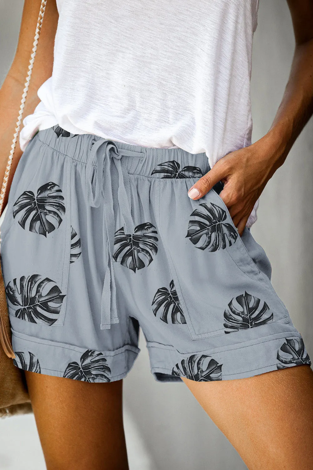 Print Drawstring Casual Elastic Waist Pocketed Shorts