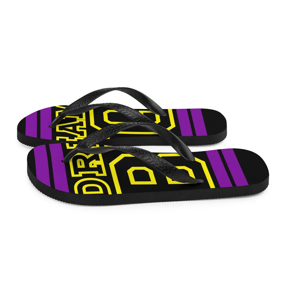 Purple and Yellow Dream Big Flip-Flops