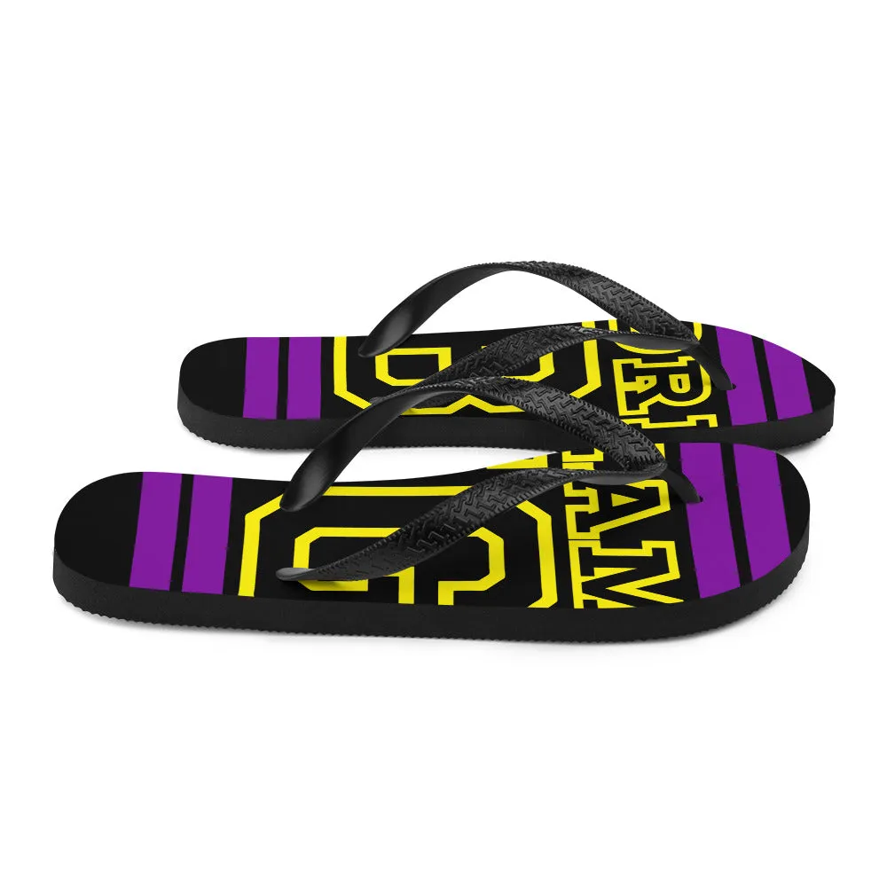 Purple and Yellow Dream Big Flip-Flops