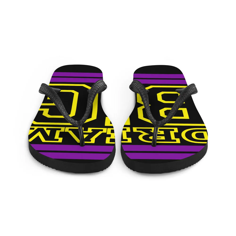 Purple and Yellow Dream Big Flip-Flops
