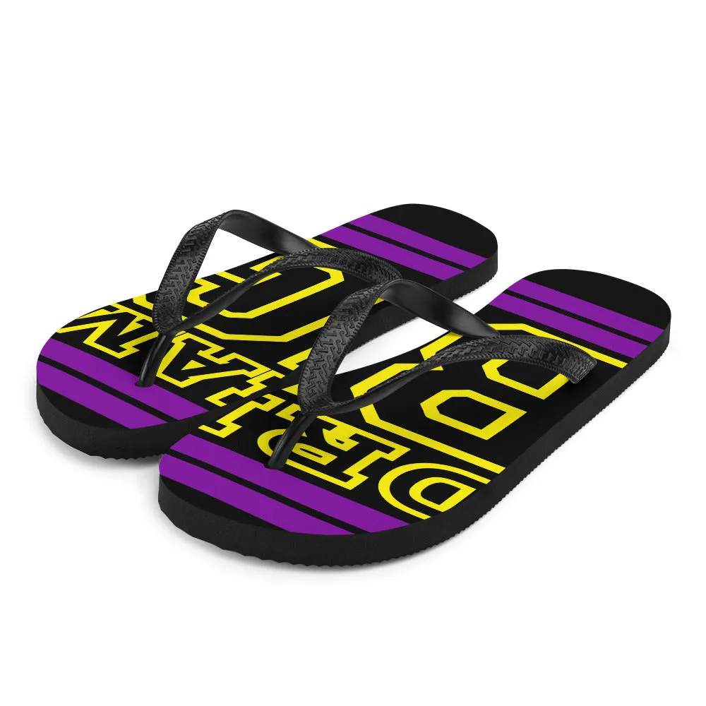Purple and Yellow Dream Big Flip-Flops