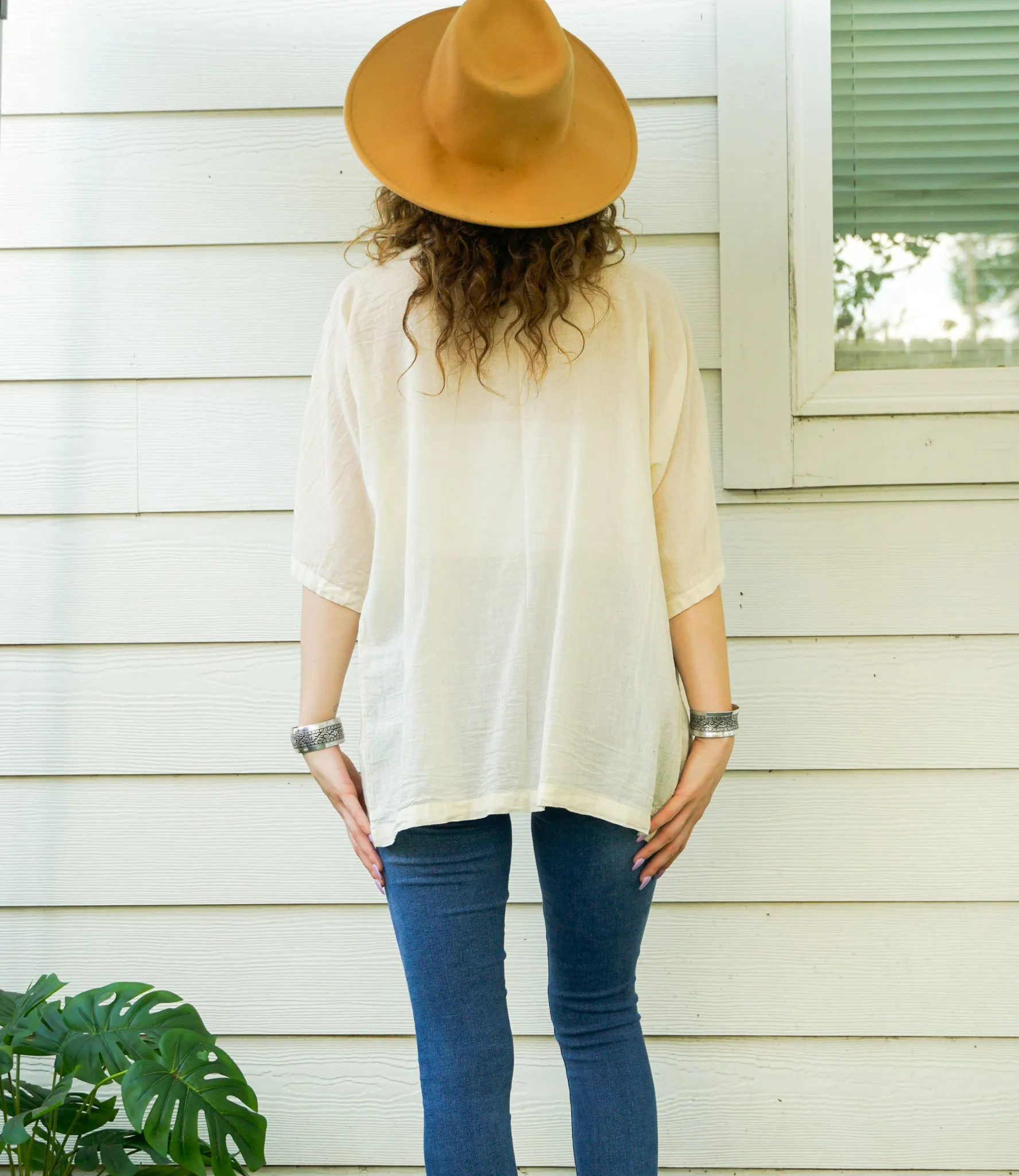 Raw Natural Cotton Gauze Cardigan with Pockets