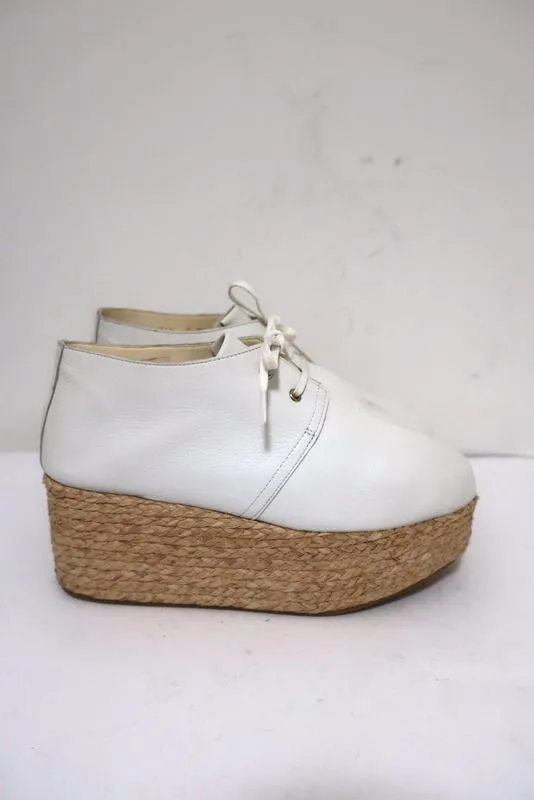 Robert Clergerie Patos Platform Espadrille Oxford White Leather Size 36.5
