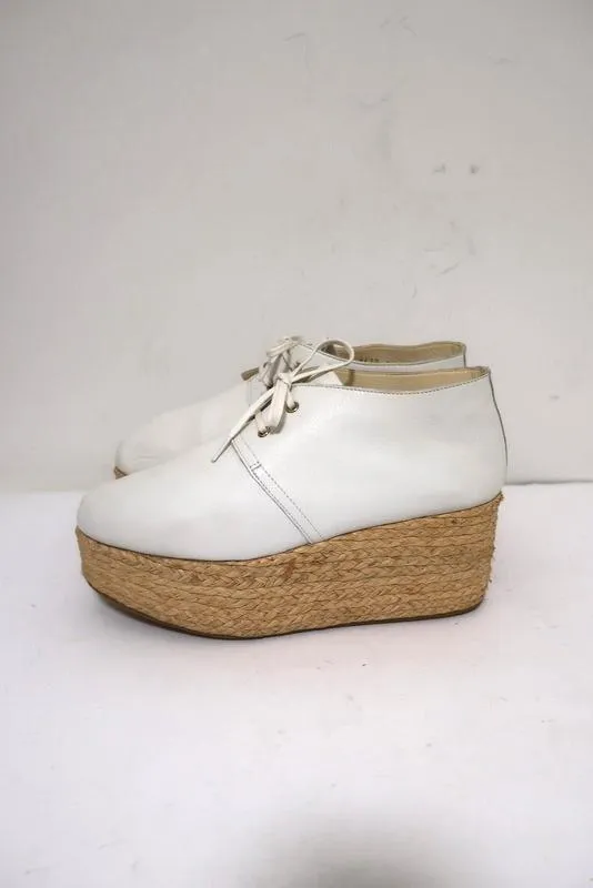 Robert Clergerie Patos Platform Espadrille Oxford White Leather Size 36.5