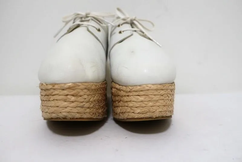 Robert Clergerie Patos Platform Espadrille Oxford White Leather Size 36.5