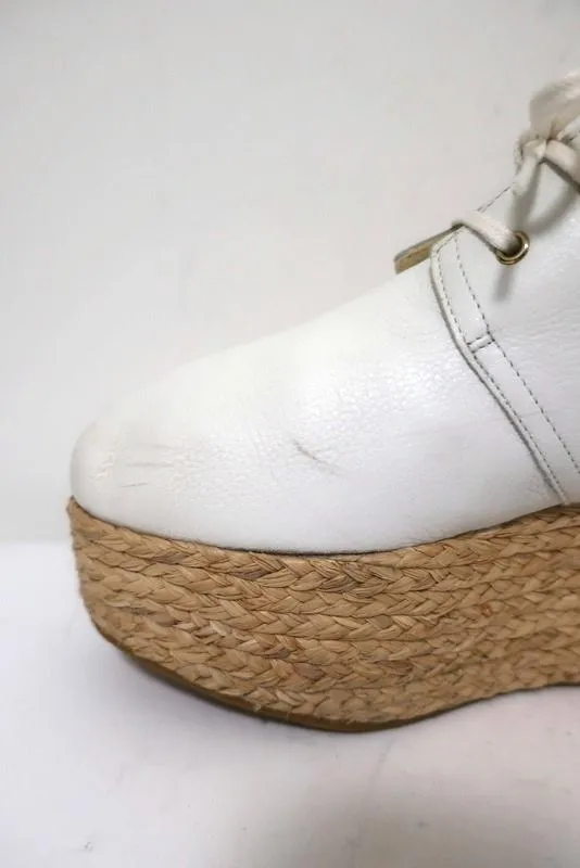 Robert Clergerie Patos Platform Espadrille Oxford White Leather Size 36.5