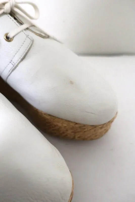Robert Clergerie Patos Platform Espadrille Oxford White Leather Size 36.5