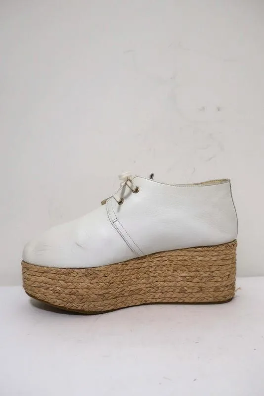 Robert Clergerie Patos Platform Espadrille Oxford White Leather Size 36.5