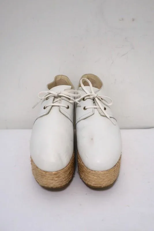 Robert Clergerie Patos Platform Espadrille Oxford White Leather Size 36.5
