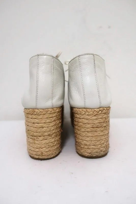 Robert Clergerie Patos Platform Espadrille Oxford White Leather Size 36.5