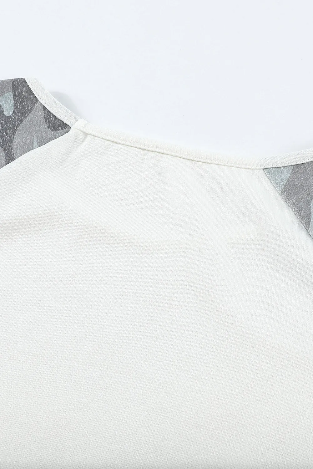 Round Neck Raglan Sleeve Camo Striped Patchwork Top