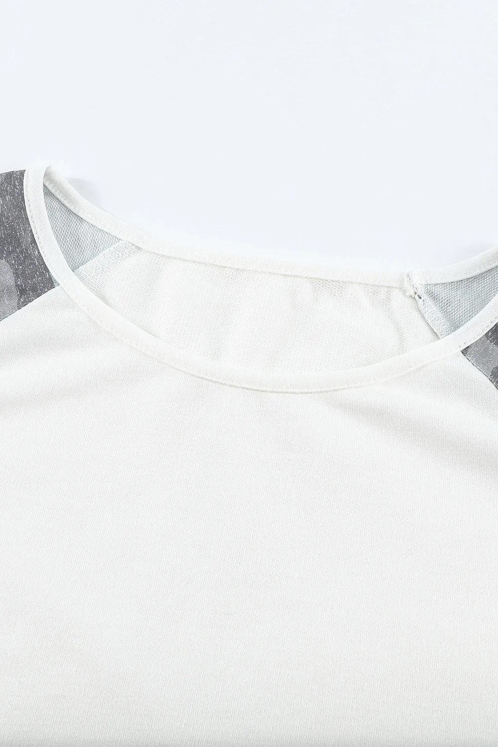Round Neck Raglan Sleeve Camo Striped Patchwork Top