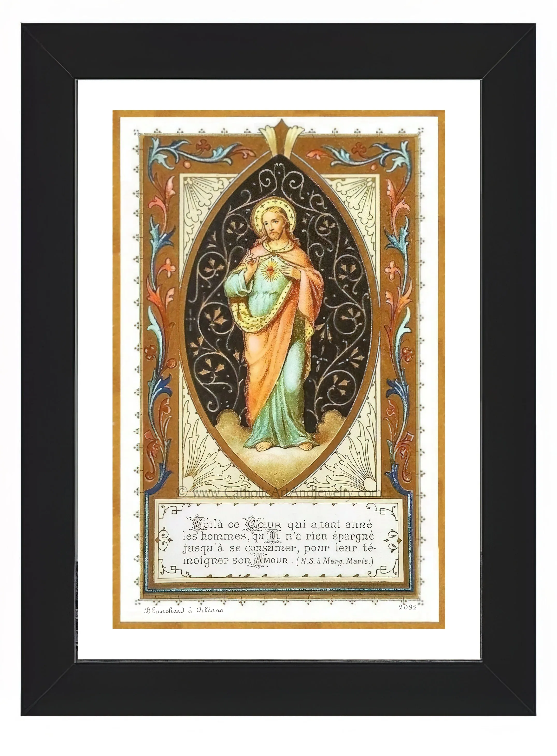 Sacred Heart of Jesus – Figure of Jesus with Filigree – 3 Sizes – based on a Vintage French Holy Card – Archival Quality