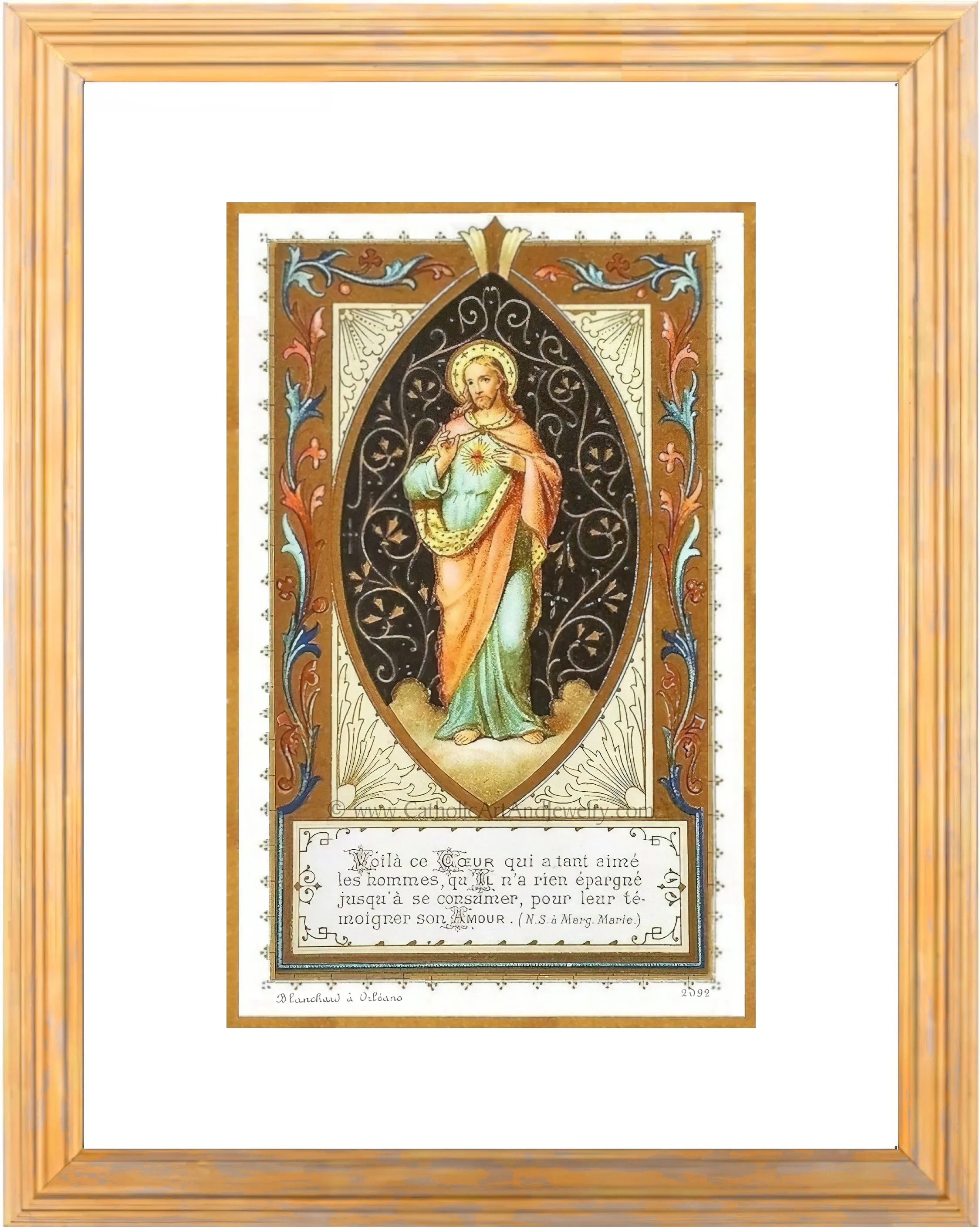 Sacred Heart of Jesus – Figure of Jesus with Filigree – 3 Sizes – based on a Vintage French Holy Card – Archival Quality