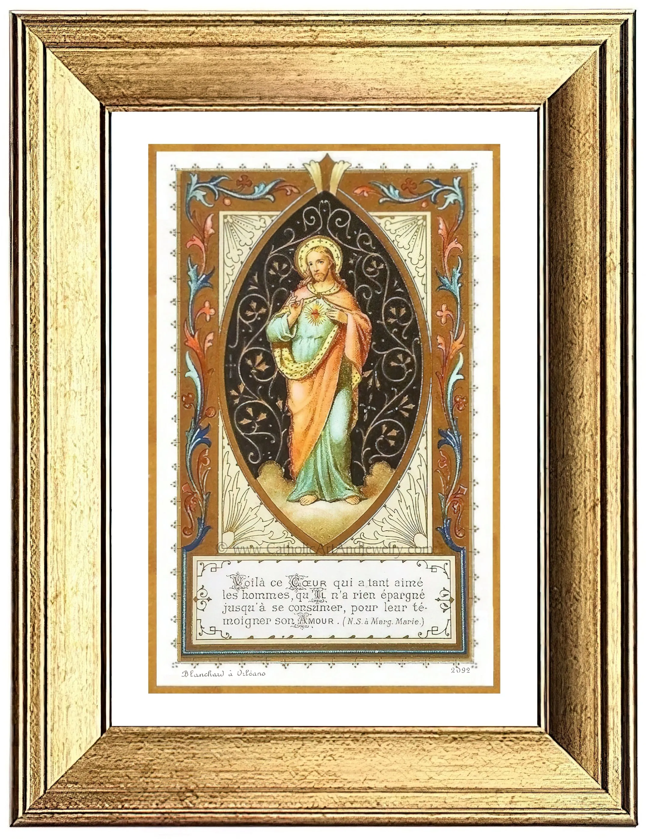 Sacred Heart of Jesus – Figure of Jesus with Filigree – 3 Sizes – based on a Vintage French Holy Card – Archival Quality