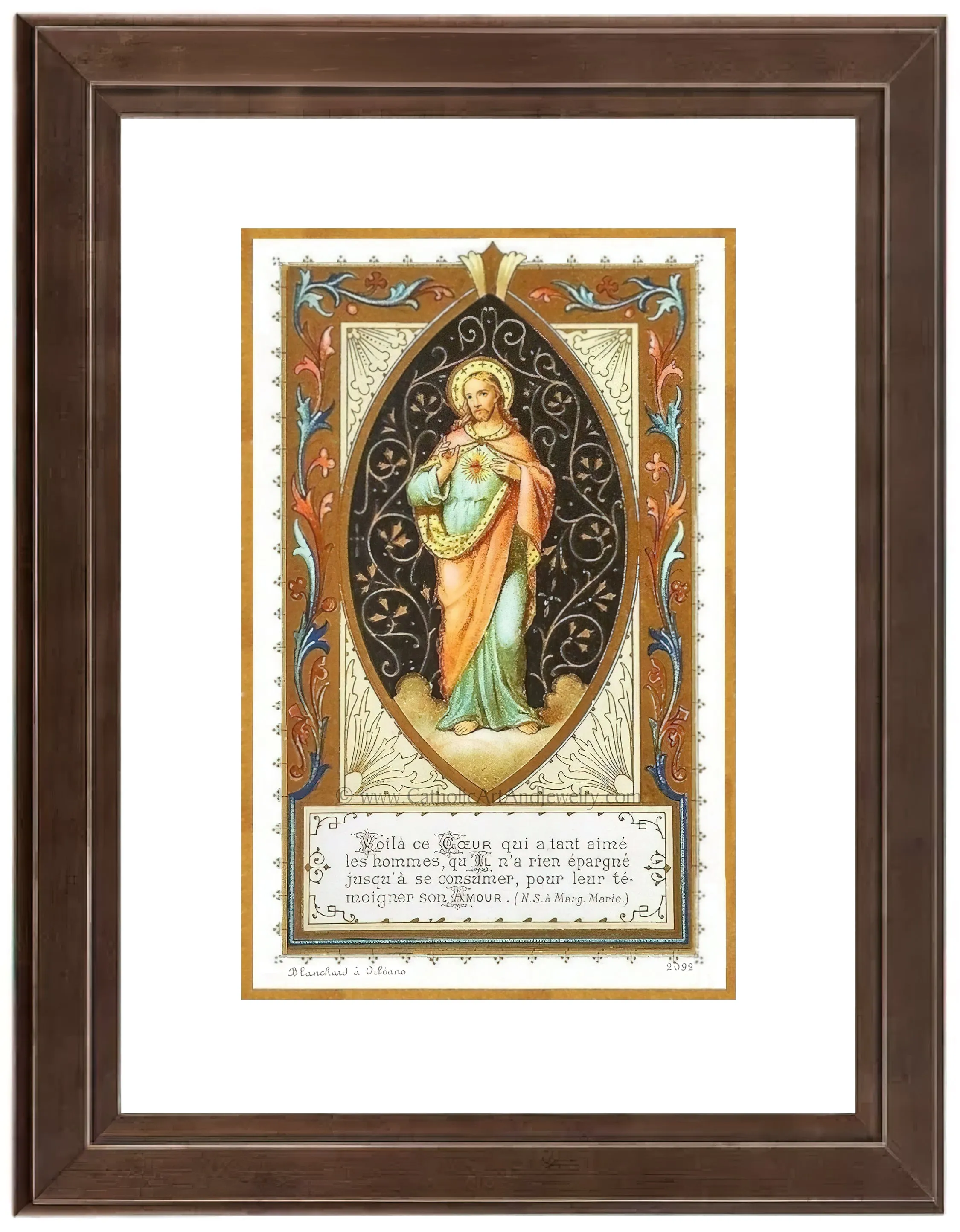 Sacred Heart of Jesus – Figure of Jesus with Filigree – 3 Sizes – based on a Vintage French Holy Card – Archival Quality