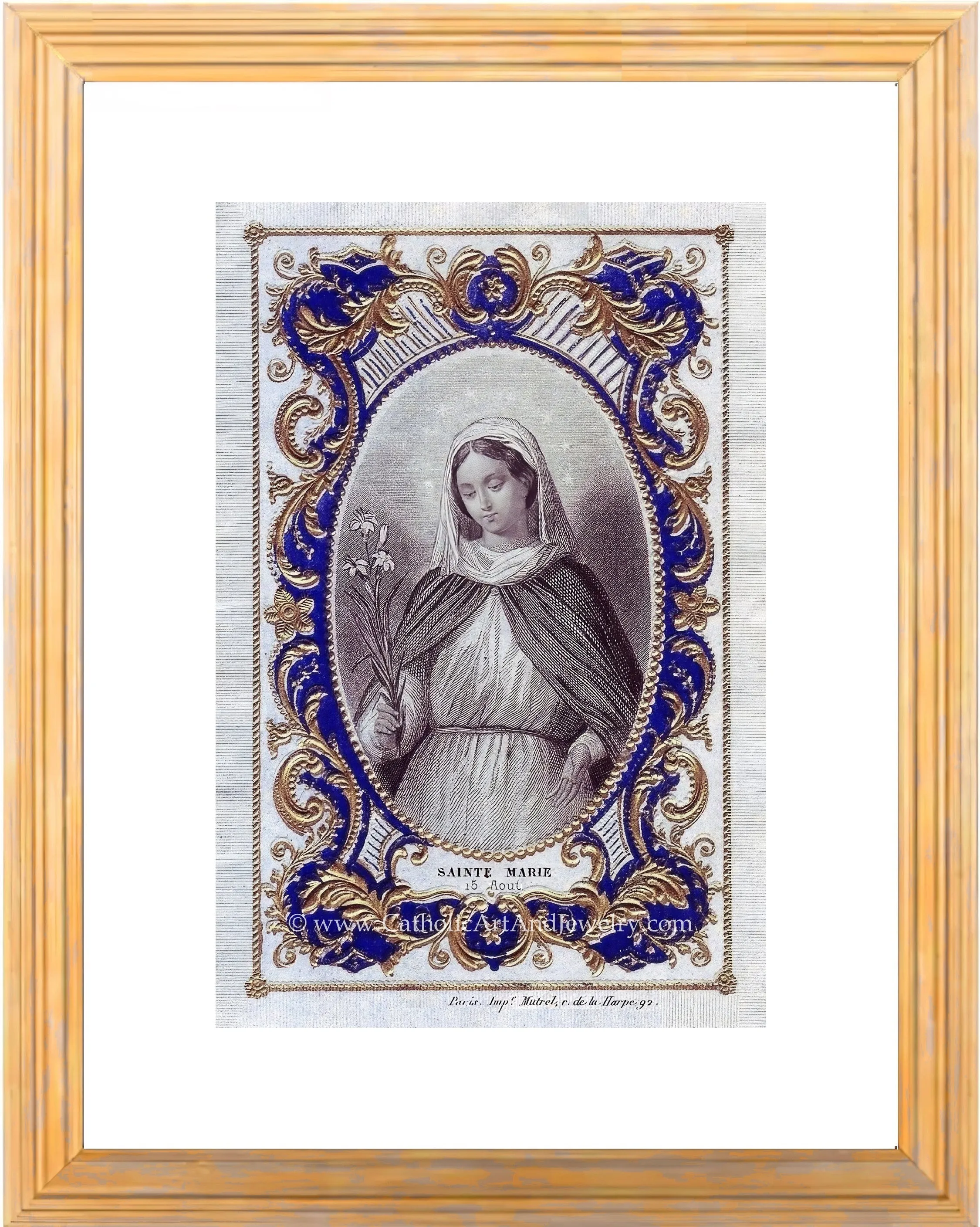Saint Mary  – The Feast of the Assumption  – Based on a 19th Century Holy Card – Catholic Artwork