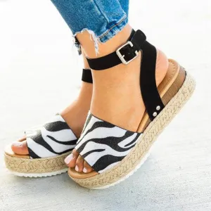 Sandals Flats Shoes Summer Buckle Strap Hemp Wedges Platform Peep Toe Breathable Casual Female 35-43