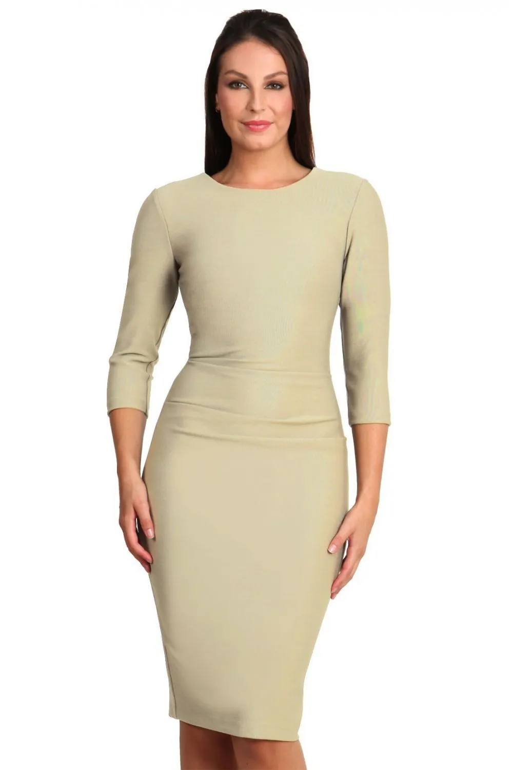 Seed Thornton Round Neck Three-quarter Sleeve Pencil Dress