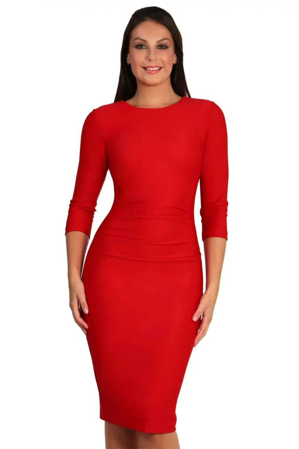 Seed Thornton Round Neck Three-quarter Sleeve Pencil Dress