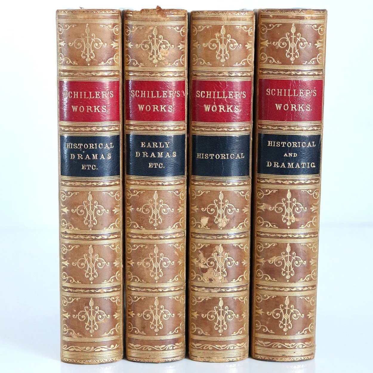 Set of Four English 3/4 Leather Bound Books: The Works of Frederick Schiller