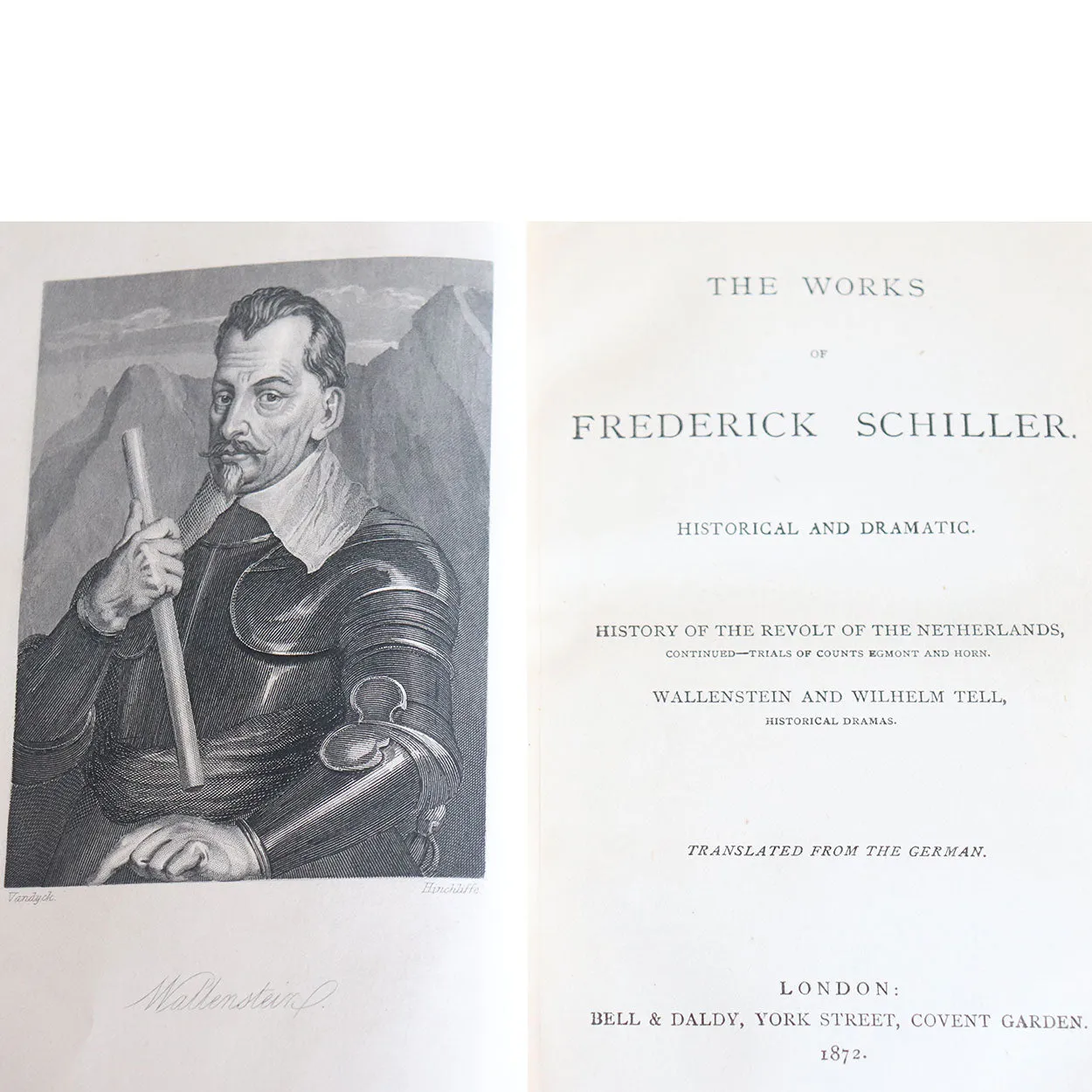 Set of Four English 3/4 Leather Bound Books: The Works of Frederick Schiller