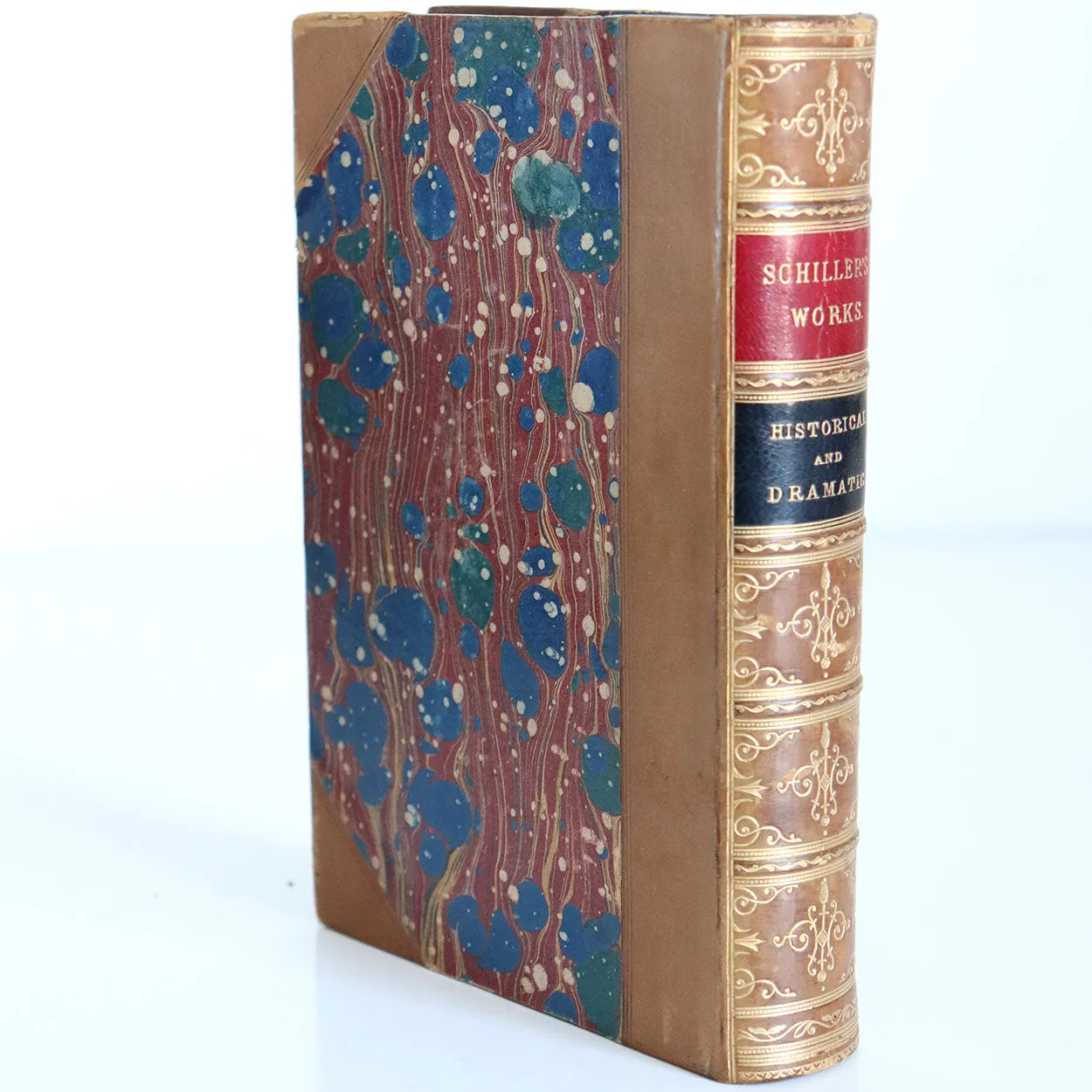 Set of Four English 3/4 Leather Bound Books: The Works of Frederick Schiller