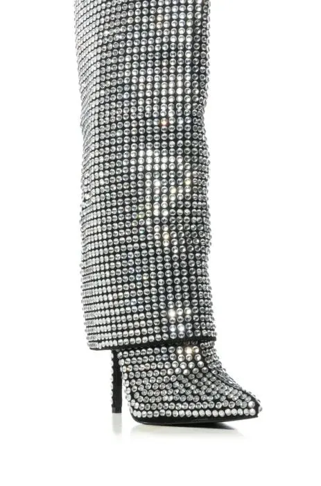 Silver Rhinestone Knee-High Women's Stiletto Boots