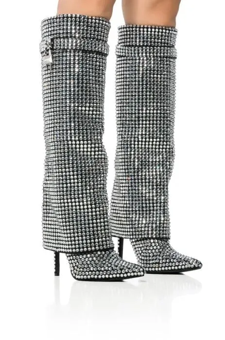 Silver Rhinestone Knee-High Women's Stiletto Boots