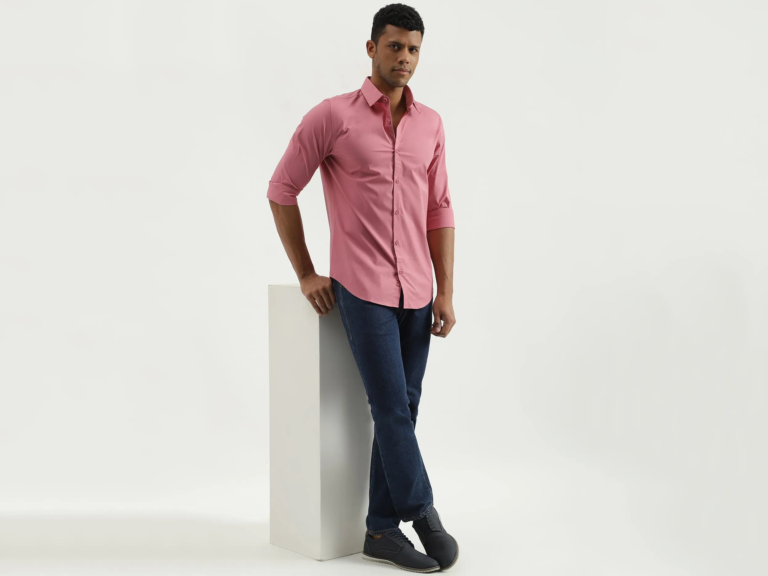 Slim Fit Spread Collar Solid Shirt
