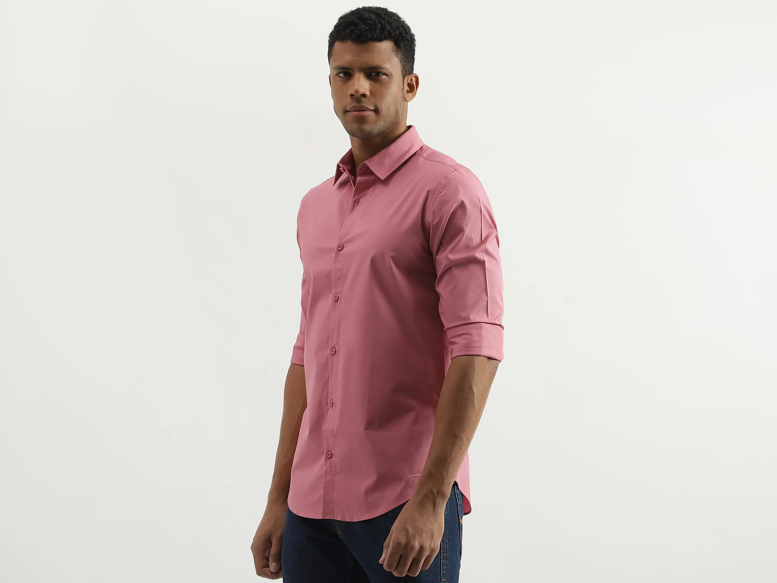 Slim Fit Spread Collar Solid Shirt