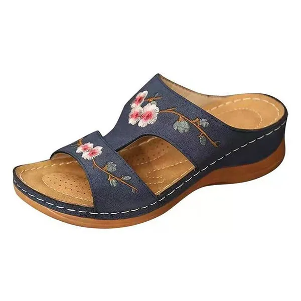Slippers Vintage Ethnic Flower Platform Flat Shoes Comfortable Casual Sandals