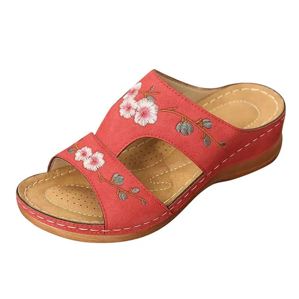 Slippers Vintage Ethnic Flower Platform Flat Shoes Comfortable Casual Sandals