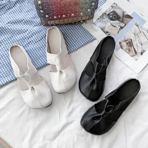 Soft-Soled Soft-Leather Covered-Toe Slippers