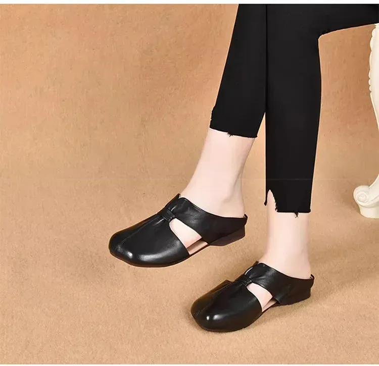 Soft-Soled Soft-Leather Covered-Toe Slippers