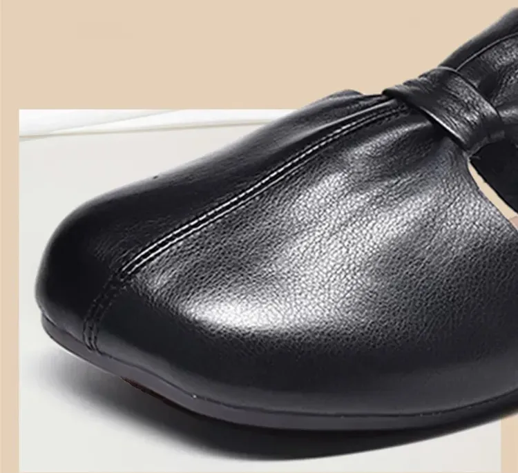 Soft-Soled Soft-Leather Covered-Toe Slippers