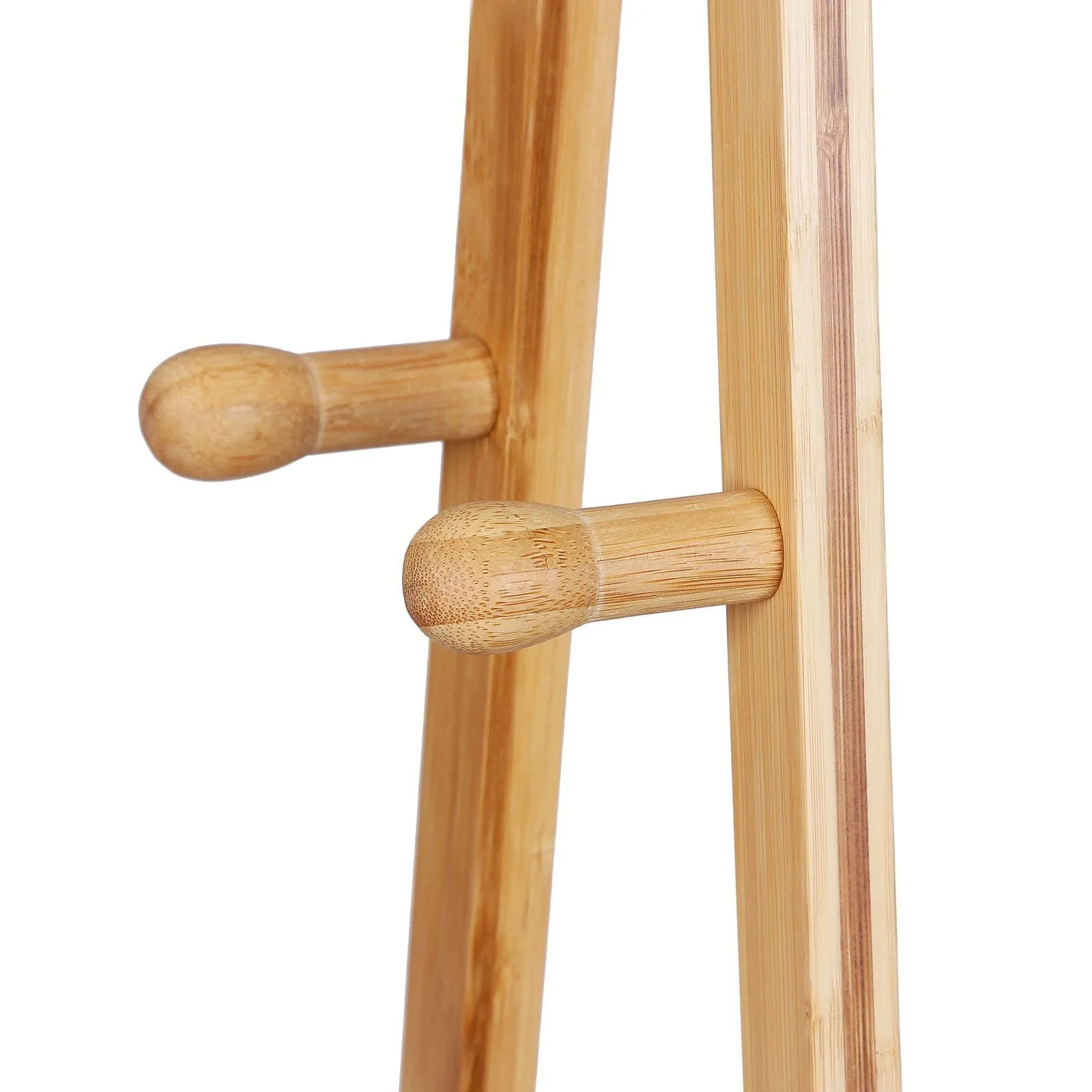 SONGMICS Rolling Coat Rack, Bamboo Garment Rack, Clothes Hanging Rail with 2 Shelves 4 Hooks, for Shoes, Hats and Scarves, in the Hallway, Living Room, Guest Room