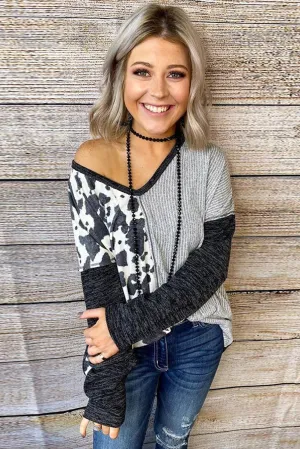 Spot Print Color Block Blouse
