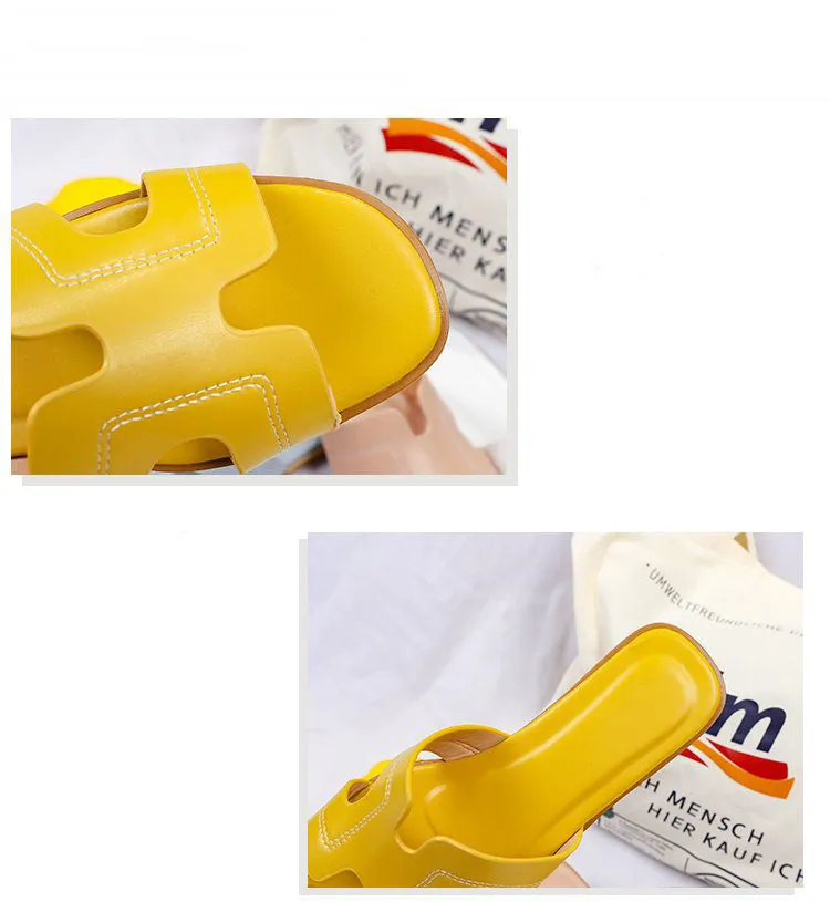 Spring and Summer Women's Shoes Casual Word Sandals and Slippers H Slippers Outside Wearing Women's Solid Color Slippers