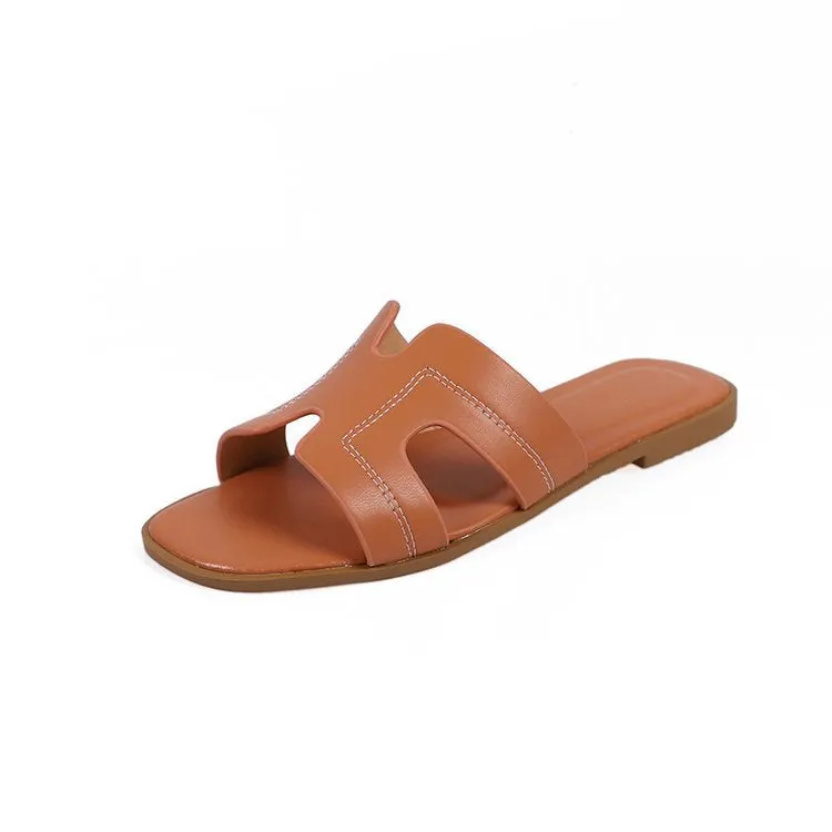 Spring and Summer Women's Shoes Casual Word Sandals and Slippers H Slippers Outside Wearing Women's Solid Color Slippers