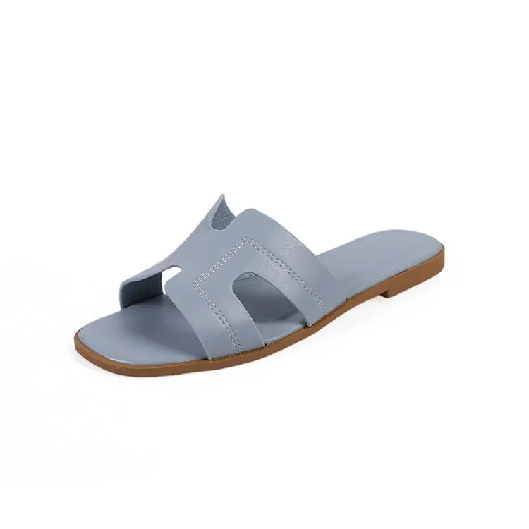 Spring and Summer Women's Shoes Casual Word Sandals and Slippers H Slippers Outside Wearing Women's Solid Color Slippers